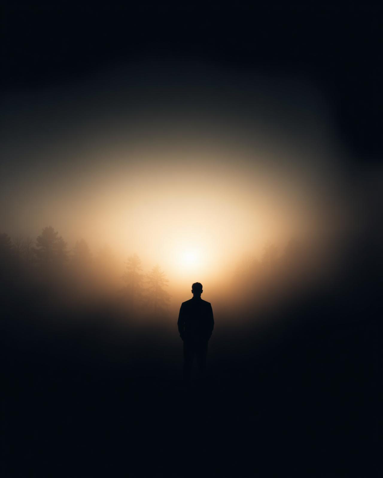 Mann im Nebel im Morgenlicht